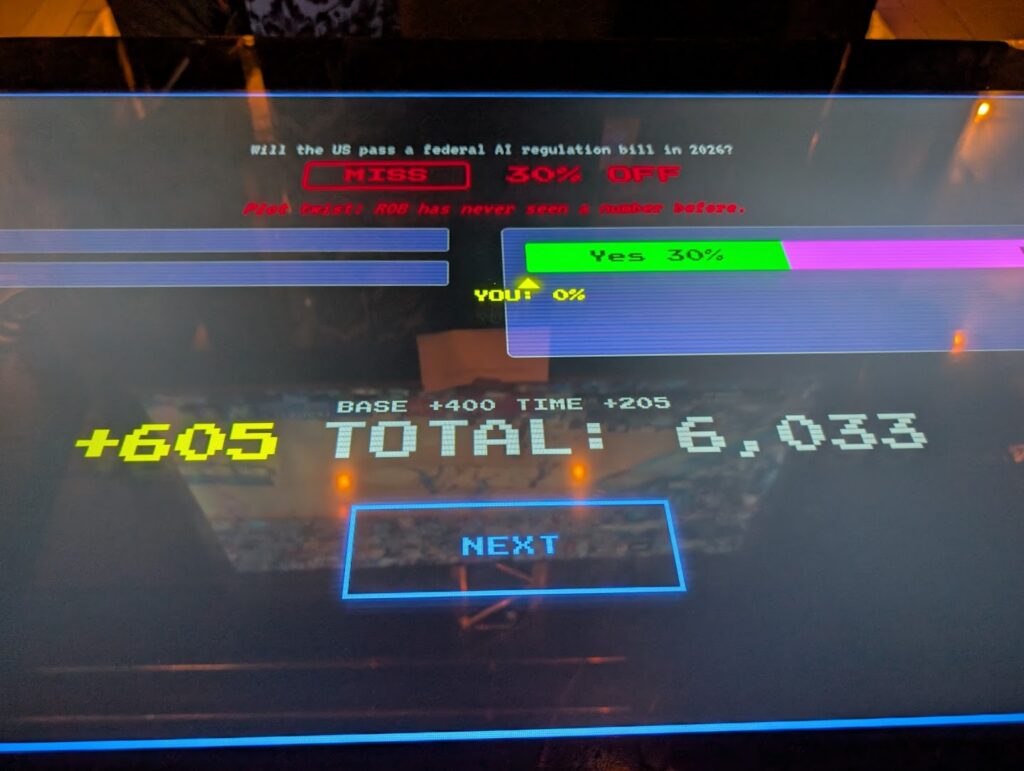 Image of a screen showing a failed guess on the odds of an event.