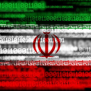 Flag of Iran on binary code.