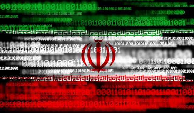 Flag of Iran on binary code.