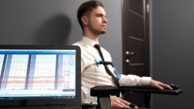 A man taking a polygraph test.