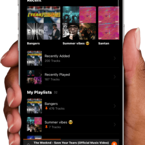 A music streaming app displayed on a phone.