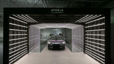 An Afeela prototype in a light box to check for defects