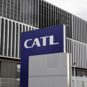 Signage outside the Contemporary Amperex Technology Co. Ltd (CATL) EV battery factory in Arnstadt, Germany, on Friday, Dec. 19, 2025. The Contemporary Amperex Technology Co. $2 billion battery factory is a flagship for an EV-led Chinese expansion into Europe and beyond. Photographer: Nicolo Lanfranchi/Bloomberg via Getty Images