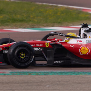 FIORANO MODENESE, ITALY - APRIL 09: Lewis Hamilton of Great Britain driving the (44) Scuderia Ferrari SF-26 on track during the Ferrari Wet Tyre Testing at Fiorano Circuit on April 09, 2026 in Fiorano Modenese, Italy. (Photo by Emmanuele Ciancaglini/Ciancaphoto Studio/Getty Images)