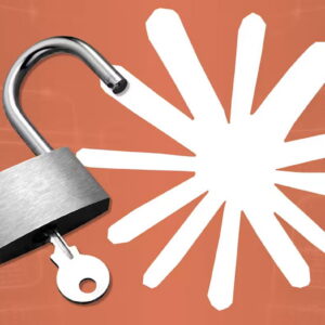 A paper cutout of Anthropic's logo and a padlock next to it