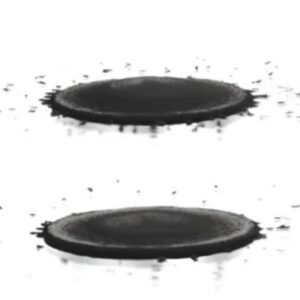 images of black viscous fluid (oobleck) showing different phases of platter behavior