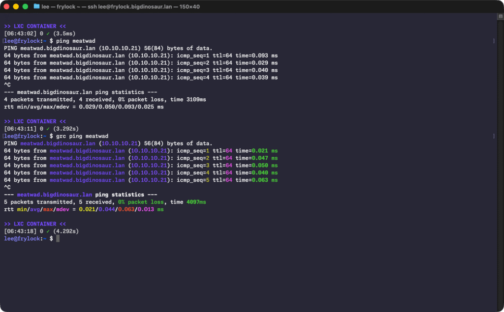 Image showing before and after using GRC with ping