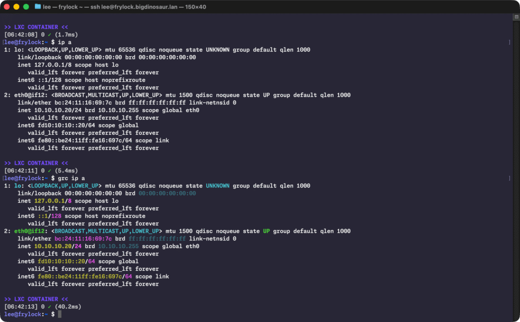 Image showing the before and after of using ip a with ping