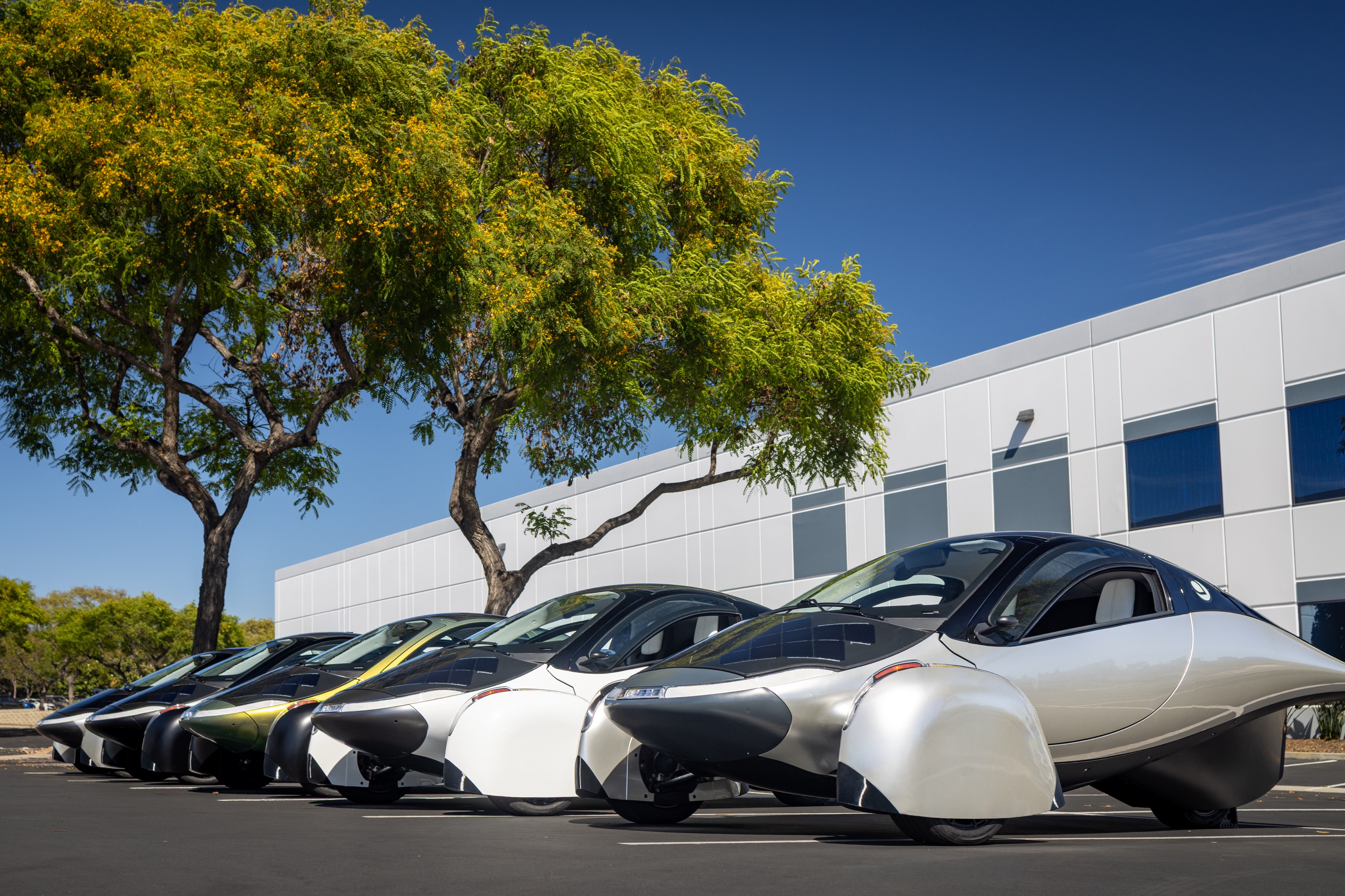 Aptera three-wheeled electric vehicle on assembly line
