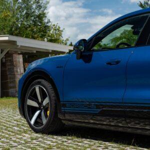 A blue Porsche Cayenne Coupe