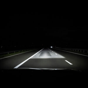 Digital Matrix LED headlights on the Audi Q3 with activated Lane and Orientation Light