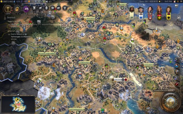 Civilization VII game interface showing empire building and technological advancement