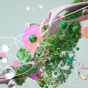 Digital generated image of abstract organic shape with digital plexus connections.
