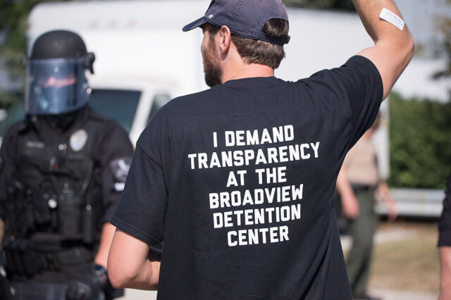 Peaceful protest demonstration outside ICE facility
