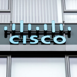 The Cisco Systems, Inc. logo and lettering can be seen on the Cisco Systems GmbH headquarters building in Garching, Germany