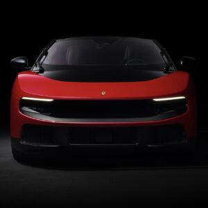 A red Ferrari Luce, head-on
