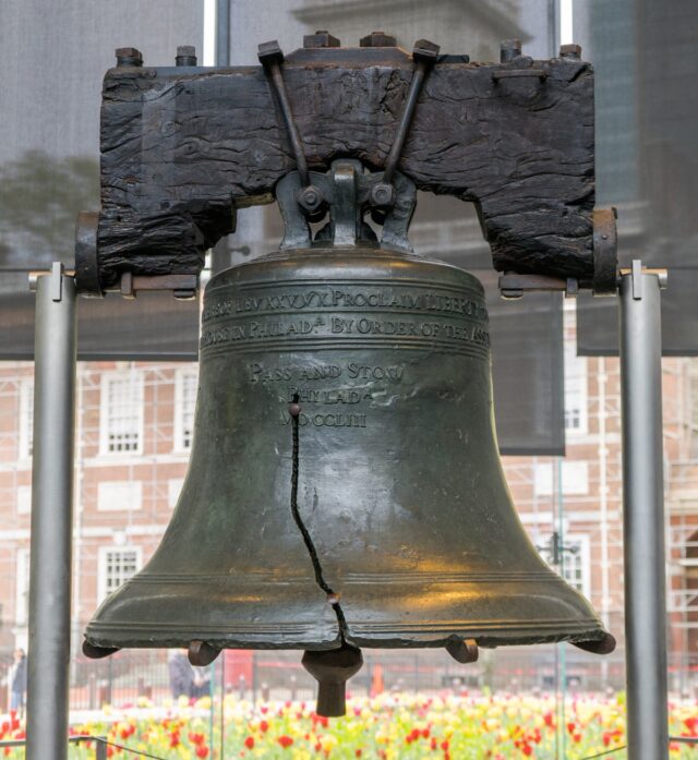 The Liberty Bell outside Independence Hall in Philadelphia