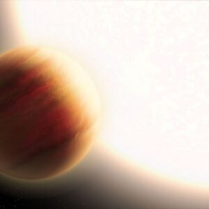 Artist's conception of a Jupiter-sized exoplanet orbiting close to a large star.