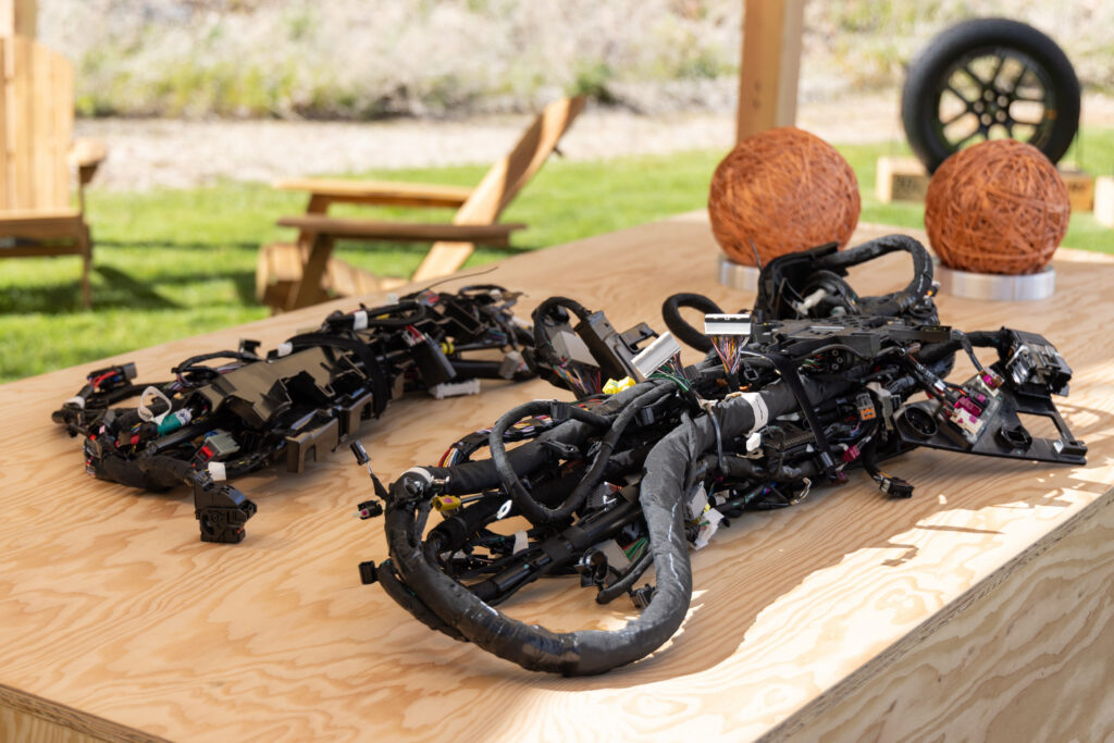 car wiring looms on a bench
