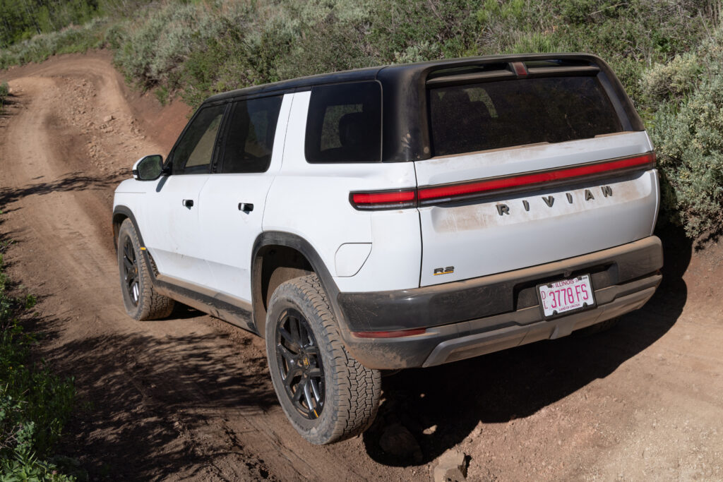 A Rivian R2 off road