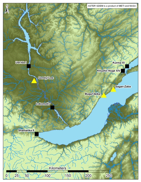 a map showing the location of an archaeological site near Lake Baikal