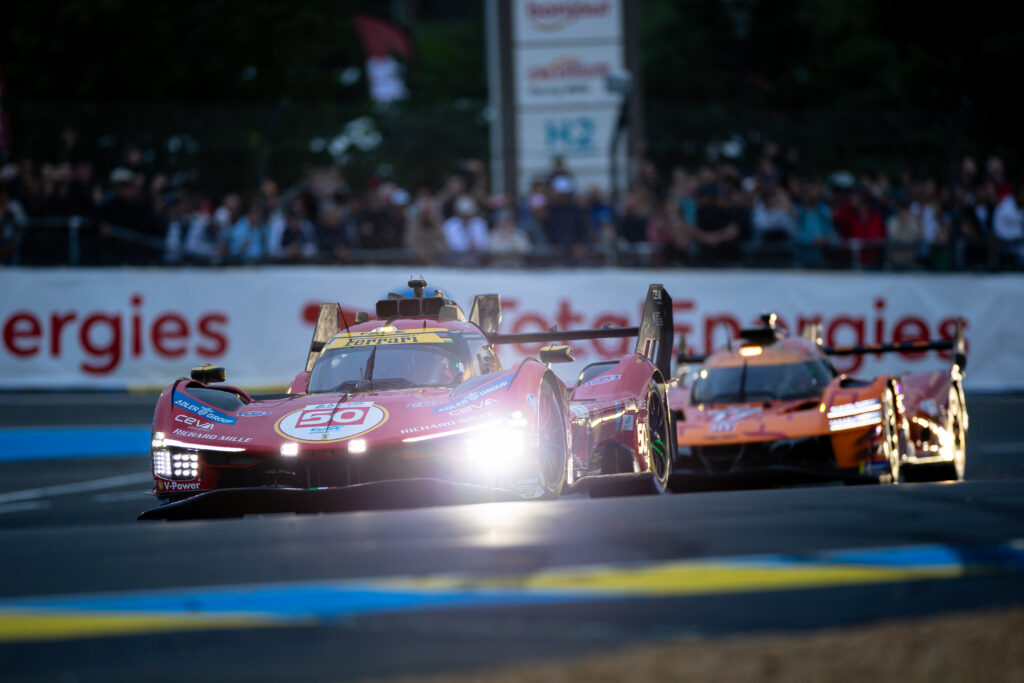 The #50 Ferrari 499p of Ferrari AF Corse, driven by Antonio Fuoco of Italy, Miguel Molina of Spain, and Nicklas Nielsen of Denmark, competes during the 94th 24 Hours of Le Mans, a round of the FIA World Endurance Championship, at Circuit des 24 Heures du Mans on June 11, 2026, in Le Mans, France. (Photo by Daniele Paglino/NurPhoto via Getty Images)