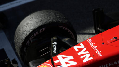 BARCELONA, SPAIN - JUNE 14: The car of Lewis Hamilton of Great Britain and Scuderia Ferrari in parc ferme during the F1 Grand Prix of Barcelona-Catalunya at Circuit de Barcelona-Catalunya on June 14, 2026 in Barcelona, Spain. (Photo by Mark Thompson/Getty Images)