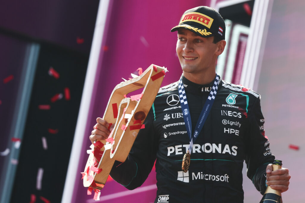 George Russell of Mercedes after the Formula 1 Austrian Grand Prix at Red Bull Ring in Spielberg, Austria on June 28, 2026. (Photo by Jakub Porzycki/NurPhoto via Getty Images)