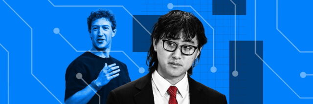 Photo montage showing Alexandr Wang and Mark Zuckerberg