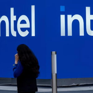 Intel logo on a screen