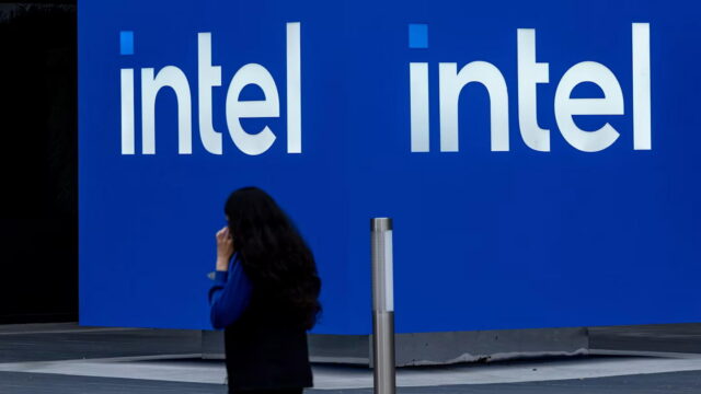 Intel logo on a screen
