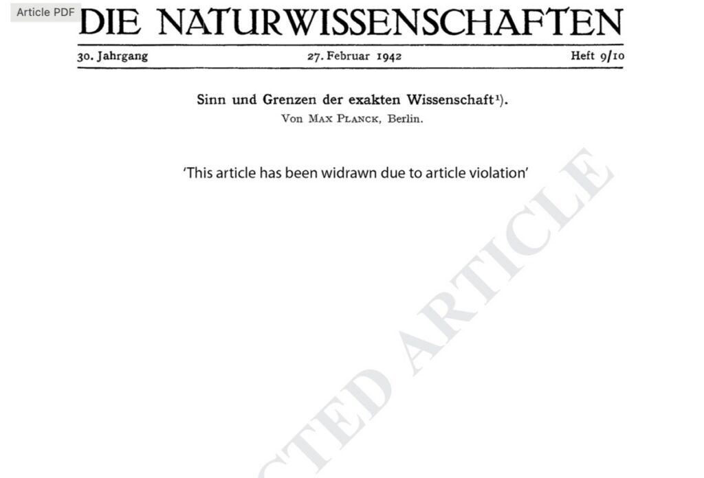 screenshot of empty web page of Planck paper