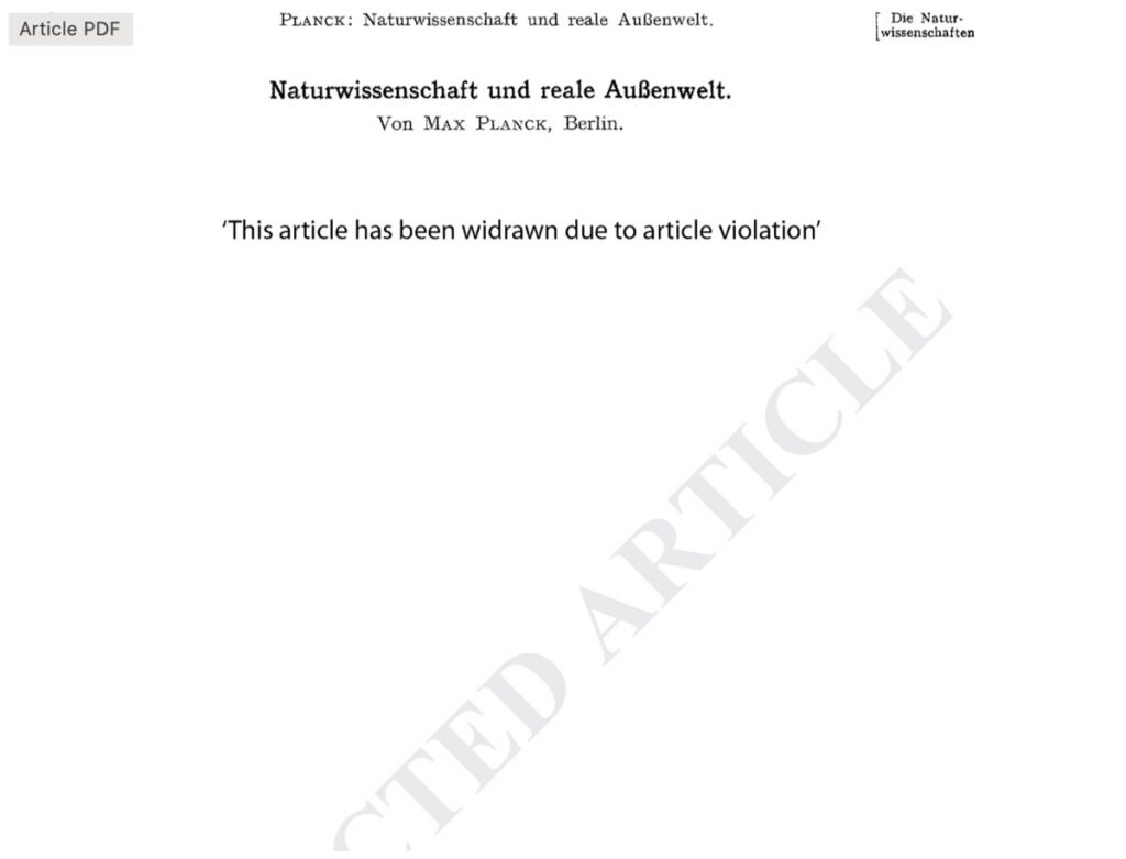 screenshot of empty web page of Planck paper