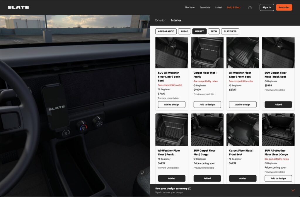 A screenshot of Slate Auto's configurator
