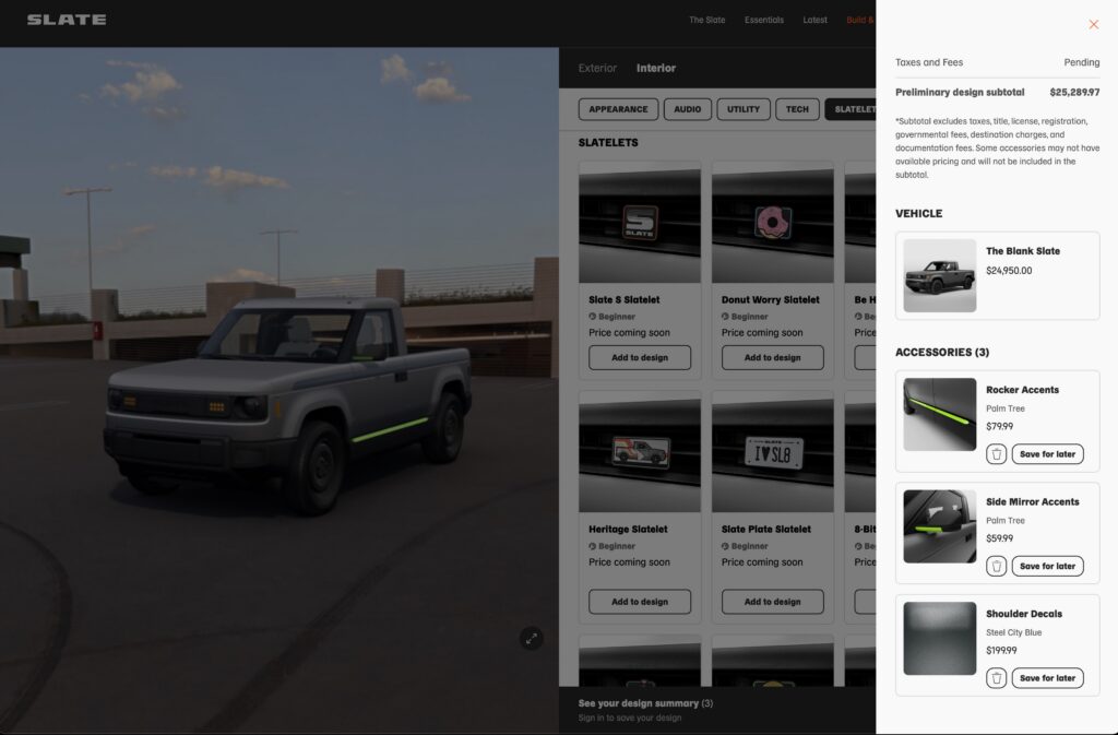 A screenshot of Slate Auto's configurator