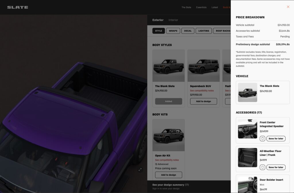 A screenshot of Slate Auto's configurator