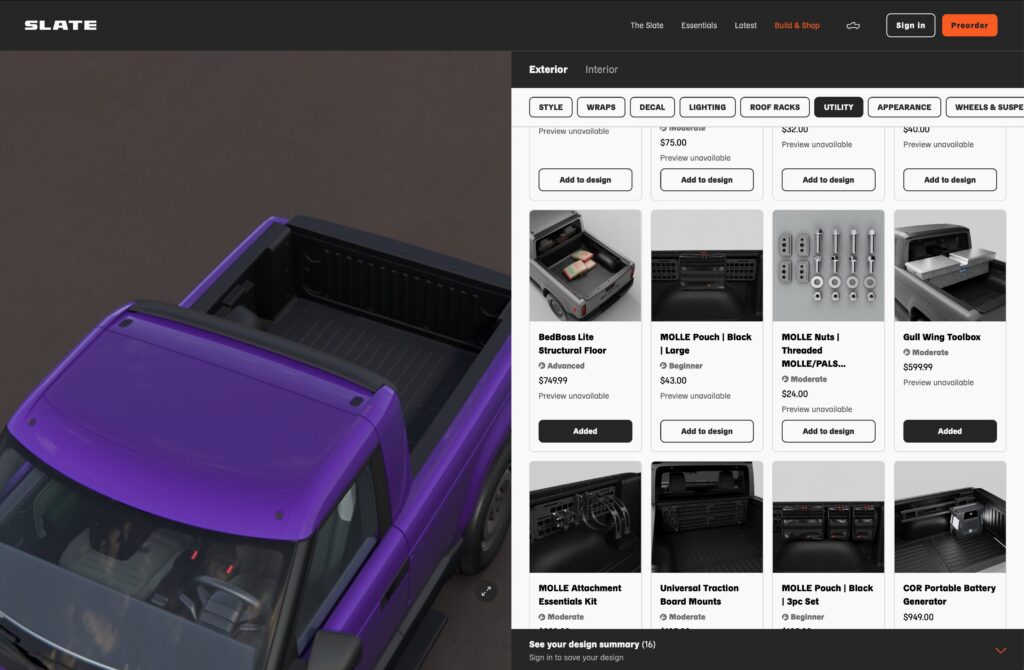 A screenshot of Slate Auto's configurator