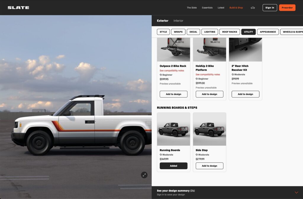 A screenshot of Slate Auto's configurator