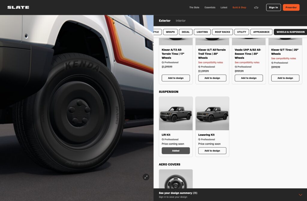 A screenshot of Slate Auto's configurator