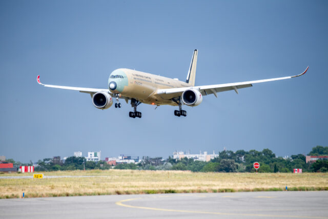 An Airbus A350-1000ULR built for Qantas Airways makes a landing during its first test flight on June 1, 2026.