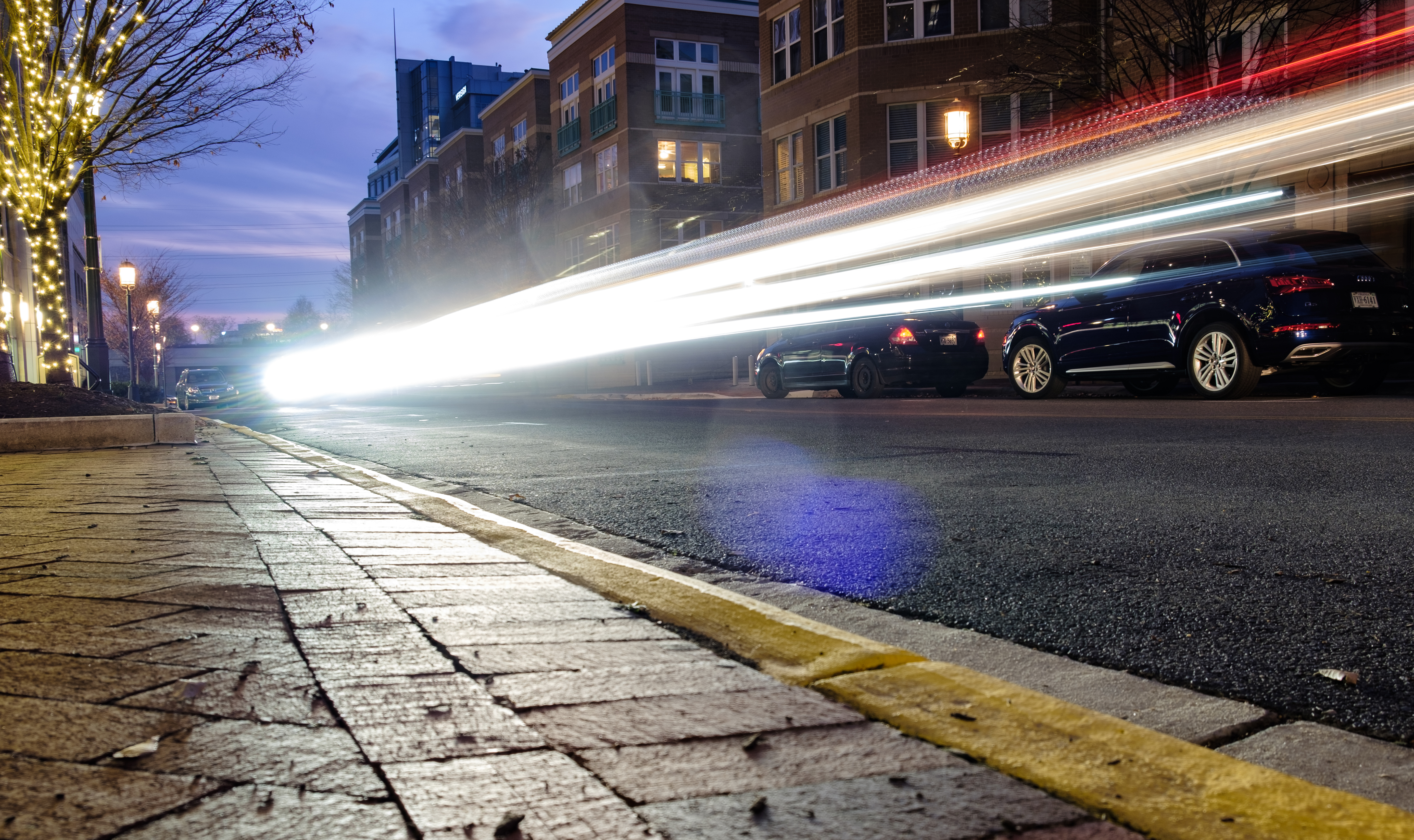 A long exposure of headlights at night