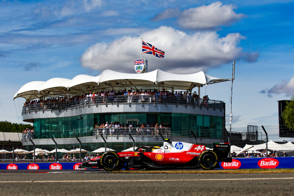 Lewis Hamilton of the United Kingdom drives the (44) Scuderia Ferrari HP SF-26 Ferrari during the Formula 1 Pirelli British Grand Prix 2026 at the Circuit of Silverstone in Silverstone on July 5, 2026. (Photo by Paul Foster/Alessio Morgese/NurPhoto via Getty Images)