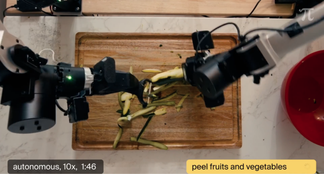 Researchers at the company Physical Intelligence developed a general-purpose AI model for robots that follows language commands and recombines skills to solve new tasks.