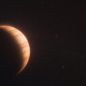 Artist's version of a large planet orbiting a small, dim star.