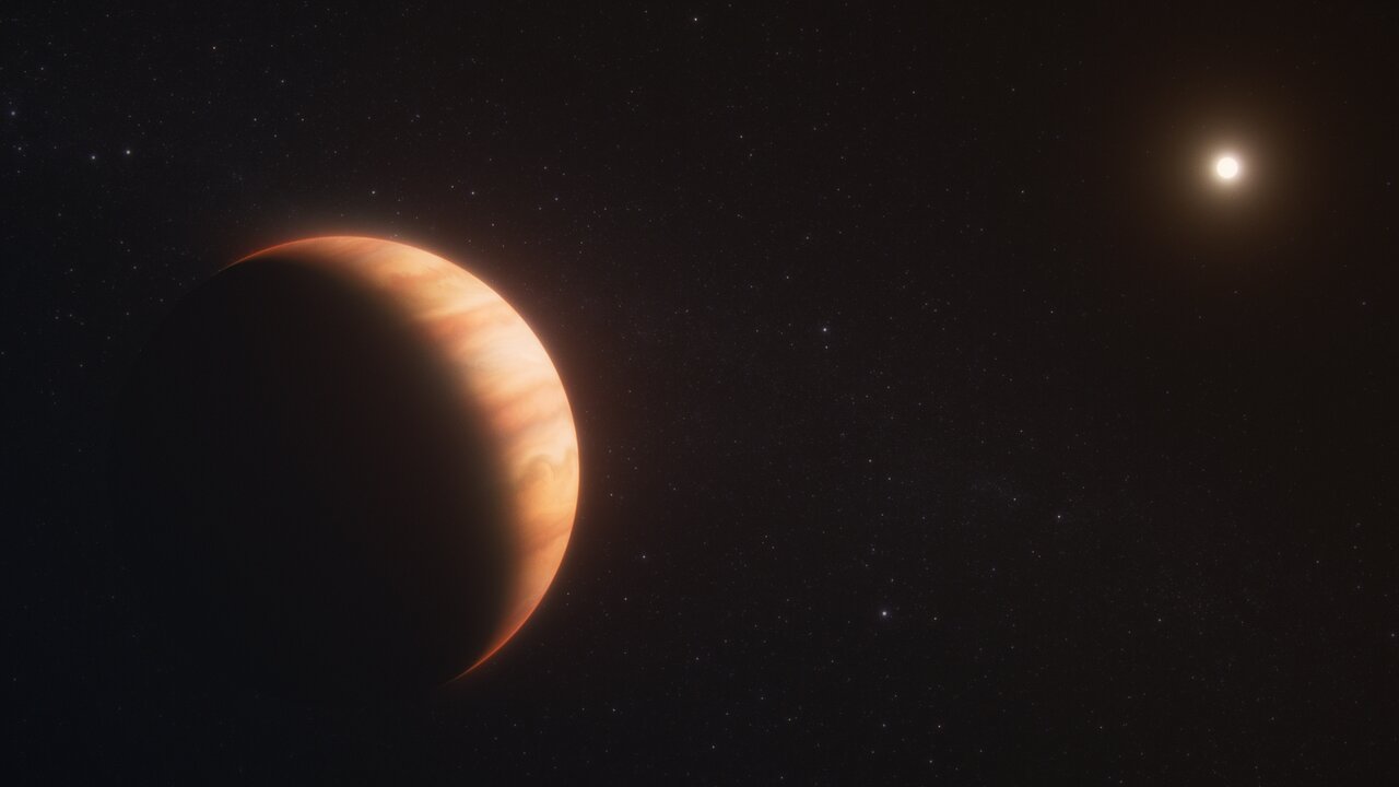 Artist's version of a large planet orbiting a small, dim star.