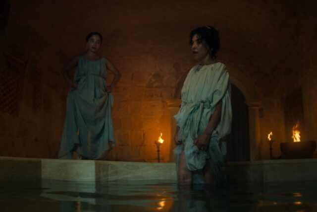 Amalthea, played by Buket Komur, and Julia Felix, played by Lubna Azabal, in Julia's bath house.