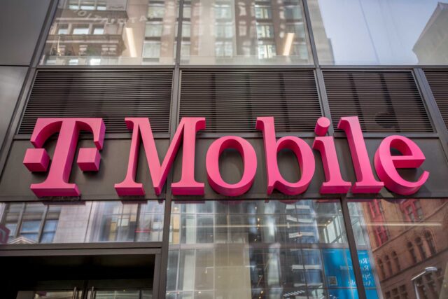 A large T-Mobile logo on the outside of a building