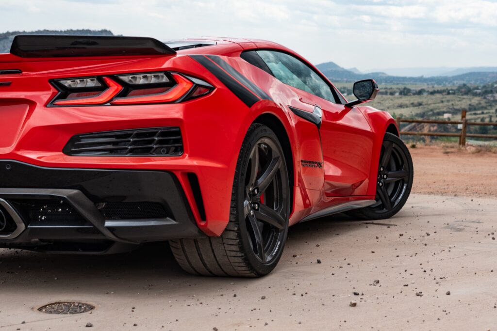 The back of a red Corvette Grand Sport