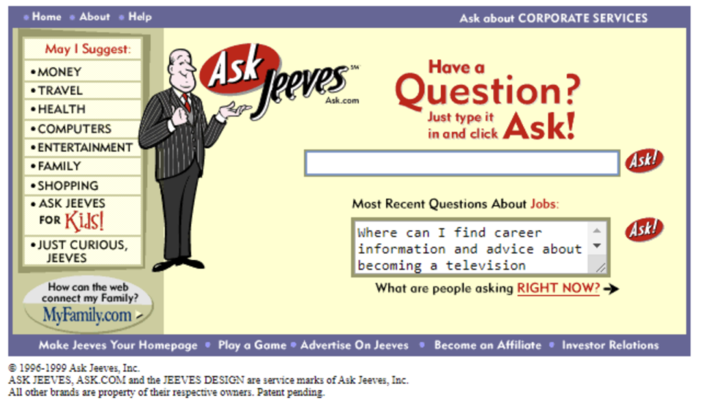 A search box next to an illustration of a butler