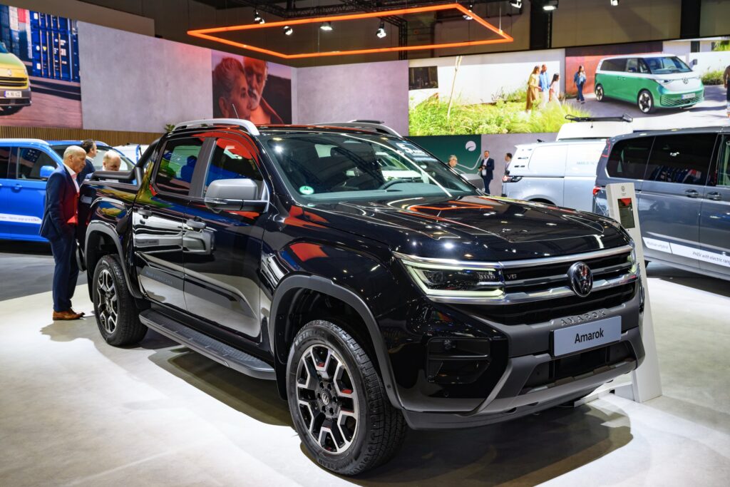 BRUSSELS, BELGIUM - JANUARY 10: Volkswagen Amarok pickup truck on display at the AutoSalon on January 10, 2025 in Brussels, Belgium. (Photo by Sjoerd van der Wal/Getty Images)